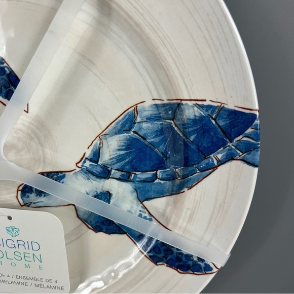 Sigrid Olsen Melamine Dinner Plates Sea Turtles Blue Tan Beach Set of 4 NEW - Picture 3 of 4